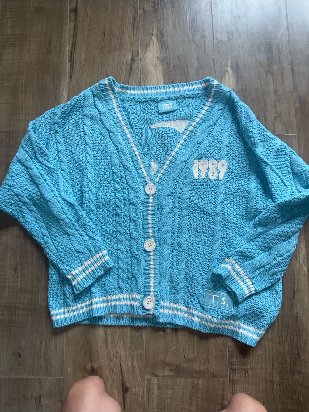 1989 Chunky Knit Turquoise Cardigan Sweater M/L -